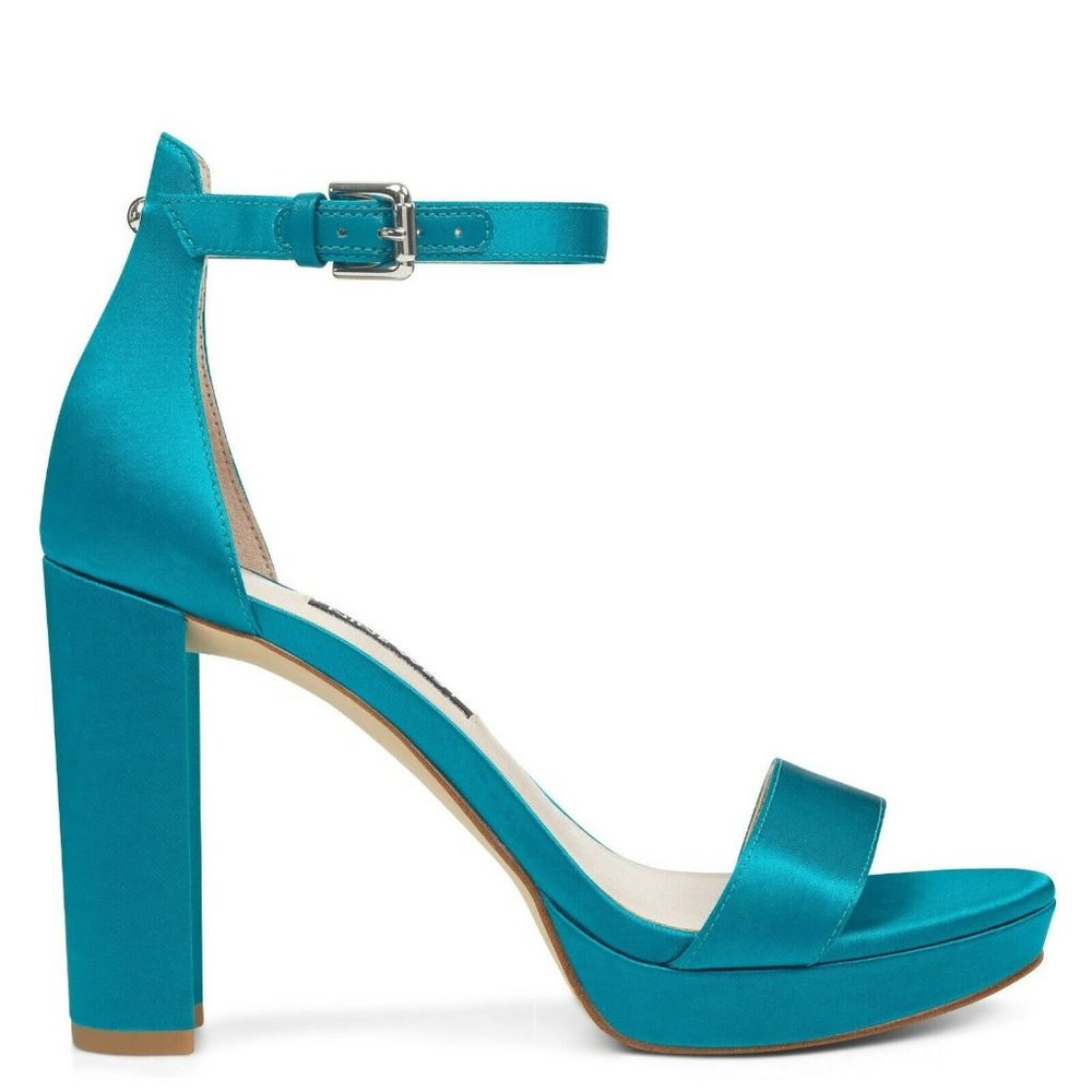 Nine West Dempsey Jade Satin Chunky Heel Sandals